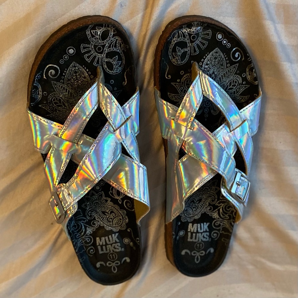 Silver Metallic Muk Luks Sandals